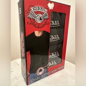NIB Men’s Von Dutch Originals Premium 100% Cotton Crew Neck 4-Pack T-Shirt, SM